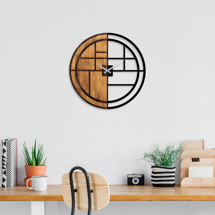 Wallity Reloj de pared decorativo de madera y metal Nogal y Negro Wallity Reloj de pared decorativo de madera y metal Nogal y Negro